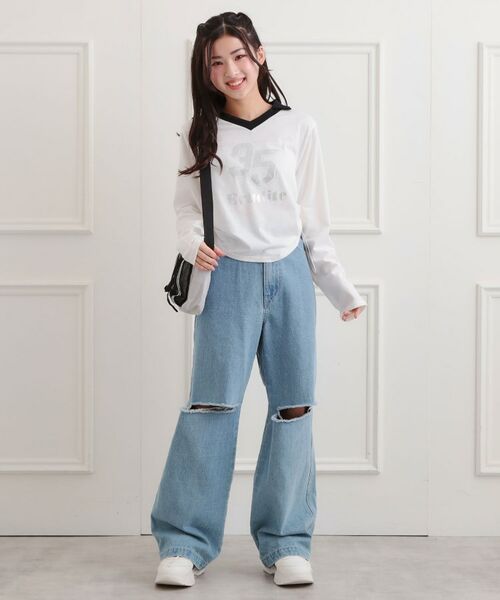 PINK-latte / ピンク ラテ カットソー | 衿付き箔ナンバーロンT | 詳細10