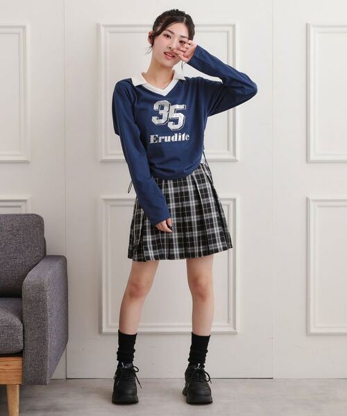 PINK-latte / ピンク ラテ カットソー | 衿付き箔ナンバーロンT | 詳細18