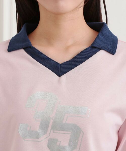 PINK-latte / ピンク ラテ カットソー | 衿付き箔ナンバーロンT | 詳細4
