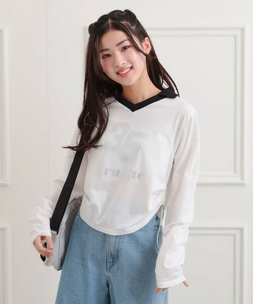 PINK-latte/ピンク ラテ 衿付き箔ナンバーロンT オフホワイト(003) 13(130cm) PINK-latte/ピンク ラテ 衿付き箔ナンバーロンT オフホワイト(003) 13(130cm)