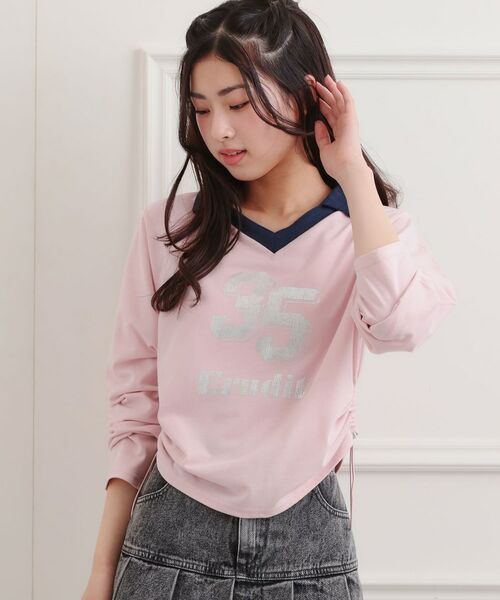 PINK-latte/ピンク ラテ 衿付き箔ナンバーロンT ライトピンク(070) 16(160cm) PINK-latte/ピンク ラテ 衿付き箔ナンバーロンT ライトピンク(070) 16(160cm)