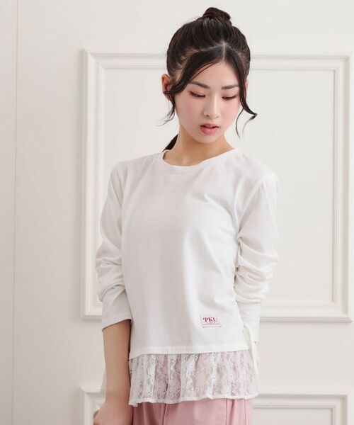 PINK-latte/ピンク ラテ 裾レース脇ドロストトップス オフホワイト(003) 16(160cm)