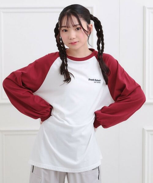 PINK-latte/ピンク ラテ ラグランサガラチュニックロンT レッド(063) 15(150cm) PINK-latte/ピンク ラテ ラグランサガラチュニックロンT レッド(063) 15(150cm)