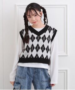 PINK-latte / ピンク ラテ ベスト | 【セットアイテム】ニットベスト＋ロンT