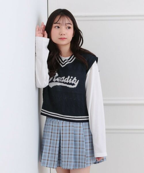 PINK-latte/ピンク ラテ 【セットアイテム】ニットベスト+ロンT ネイビー(094) 16(160cm) PINK-latte/ピンク ラテ 【セットアイテム】ニットベスト+ロンT ネイビー(094) 16(160cm)