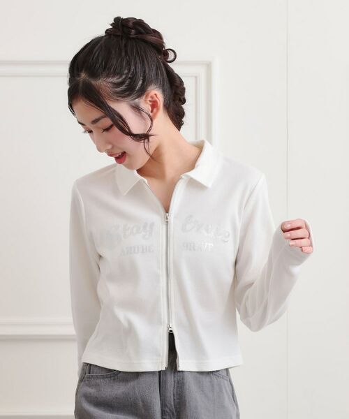 PINK-latte / ピンク ラテ カットソー | 衿付きダブルジップテレコ(オフホワイト(003))