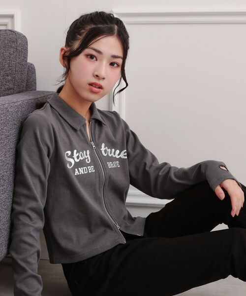 PINK-latte/ピンク ラテ 衿付きダブルジップテレコ チャコールグレー(014) 13(130cm) PINK-latte/ピンク ラテ 衿付きダブルジップテレコ チャコールグレー(014) 13(130cm)