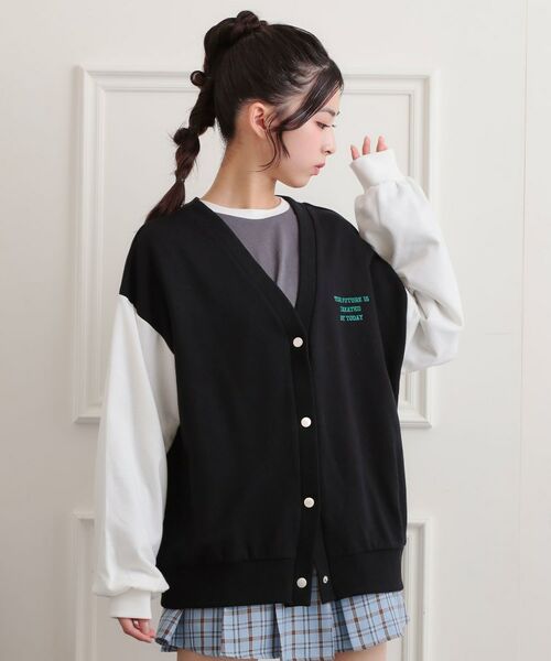 PINK-latte/ピンク ラテ バックカレッジVネックカーディガン ブラック(019) 15(150cm) PINK-latte/ピンク ラテ バックカレッジVネックカーディガン ブラック(019) 15(150cm)