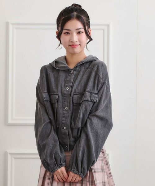 PINK-latte/ピンク ラテ フード付きライトブルゾン ブラック(419) 16(160cm) PINK-latte/ピンク ラテ フード付きライトブルゾン ブラック(419) 16(160cm)