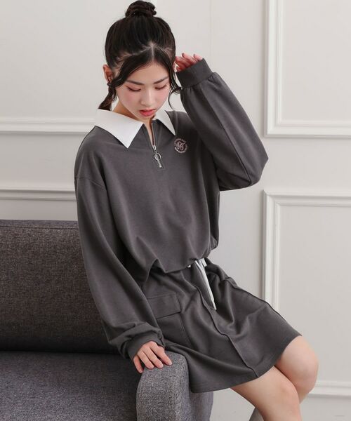 PINK-latte/ピンク ラテ 【セットアップ】ハーフジップ+カーゴスカート チャコールグレー(014) 14(140cm) PINK-latte/ピンク ラテ 【セットアップ】ハーフジップ+カーゴスカート チャコールグレー(014) 14(140cm)