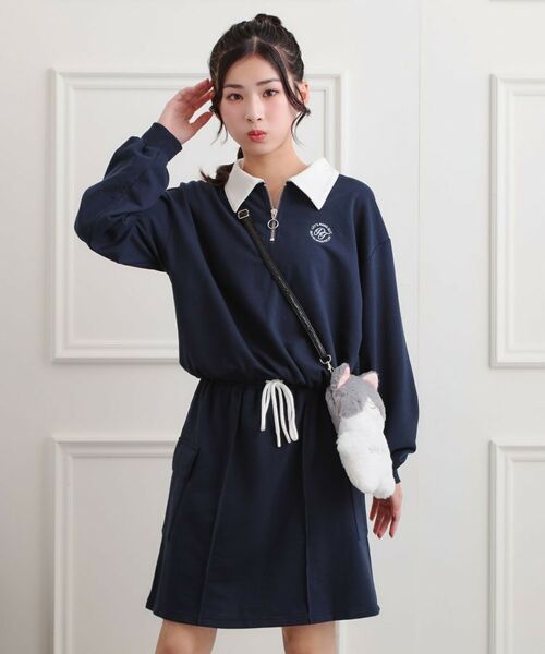PINK-latte/ピンク ラテ 【セットアップ】ハーフジップ+カーゴスカート ネイビー(094) 16(160cm) PINK-latte/ピンク ラテ 【セットアップ】ハーフジップ+カーゴスカート ネイビー(094) 16(160cm)