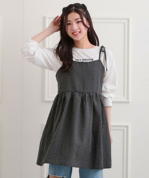 PINK-latte/ピンク ラテ ギンガムキャミワンピ＋ロンTセット チャコールグレー(214) 15(150cm)