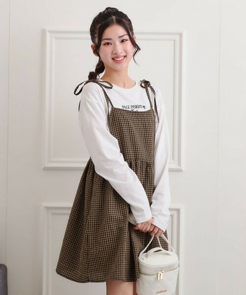 PINK-latte/ピンク ラテ ギンガムキャミワンピ+ロンTセット モカブラウン(242) 16(160cm) PINK-latte/ピンク ラテ ギンガムキャミワンピ+ロンTセット モカブラウン(242) 16(160cm)
