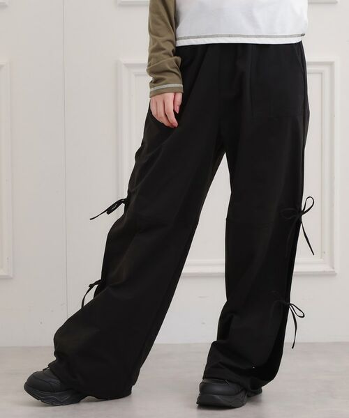 PINK-latte/ピンク ラテ リボン付カーゴパンツ ブラック(019) 13(130cm) PINK-latte/ピンク ラテ リボン付カーゴパンツ ブラック(019) 13(130cm)