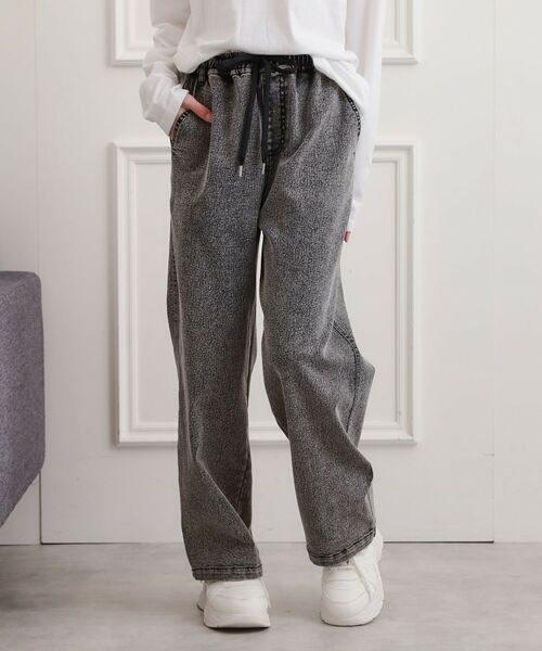 PINK-latte / ピンク ラテ パンツ | ワンポイント刺繍イージーロングパンツ(ブラック(419))