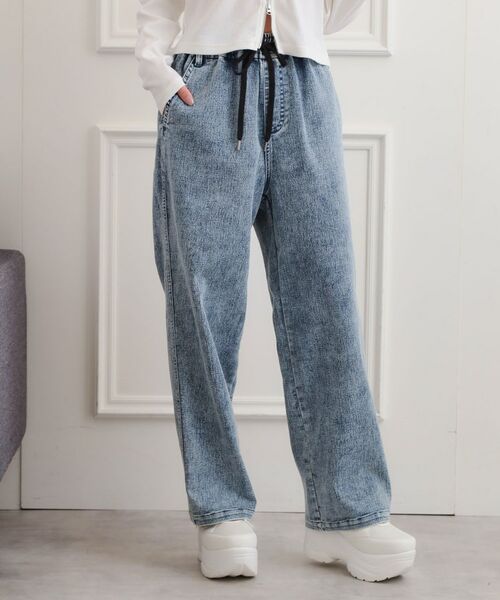 PINK-latte / ピンク ラテ パンツ | ワンポイント刺繍イージーロングパンツ(ブルー(493))