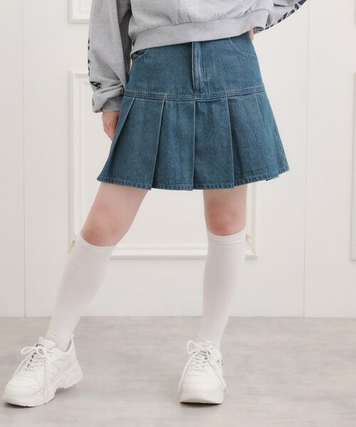 PINK-latte/ピンク ラテ デニム裾プリーツスカート ブルー(493) 16(160cm) PINK-latte/ピンク ラテ デニム裾プリーツスカート ブルー(493) 16(160cm)