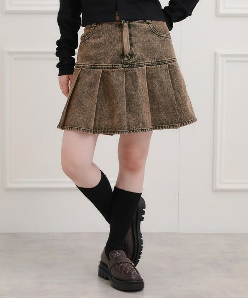 PINK-latte/ピンク ラテ デニム裾プリーツスカート モカブラウン(442) 13(130cm) PINK-latte/ピンク ラテ デニム裾プリーツスカート モカブラウン(442) 13(130cm)