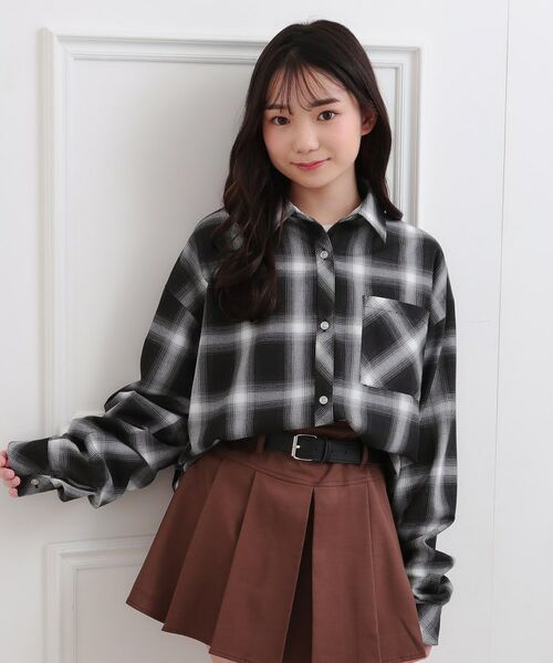 PINK-latte / ピンク ラテ その他トップス | ルーズチェックシャツ+ロンT(ブラック(219))