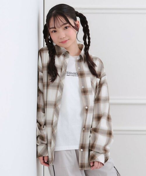 PINK-latte/ピンク ラテ ルーズチェックシャツ+ロンT ブラウン(243) 14(140cm) PINK-latte/ピンク ラテ ルーズチェックシャツ+ロンT ブラウン(243) 14(140cm)