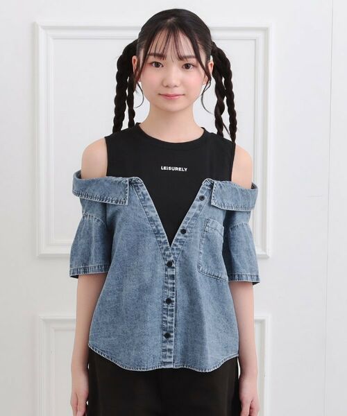 PINK-latte / ピンク ラテ カットソー | 肩あきデニムドッキングシャツ | 詳細1