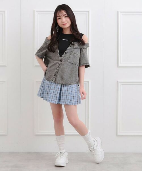 PINK-latte / ピンク ラテ カットソー | 肩あきデニムドッキングシャツ | 詳細10