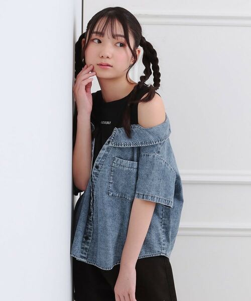 PINK-latte / ピンク ラテ カットソー | 肩あきデニムドッキングシャツ | 詳細12