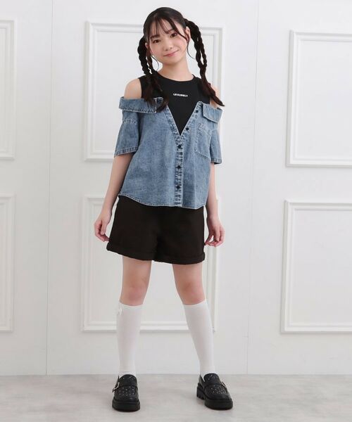PINK-latte / ピンク ラテ カットソー | 肩あきデニムドッキングシャツ | 詳細13
