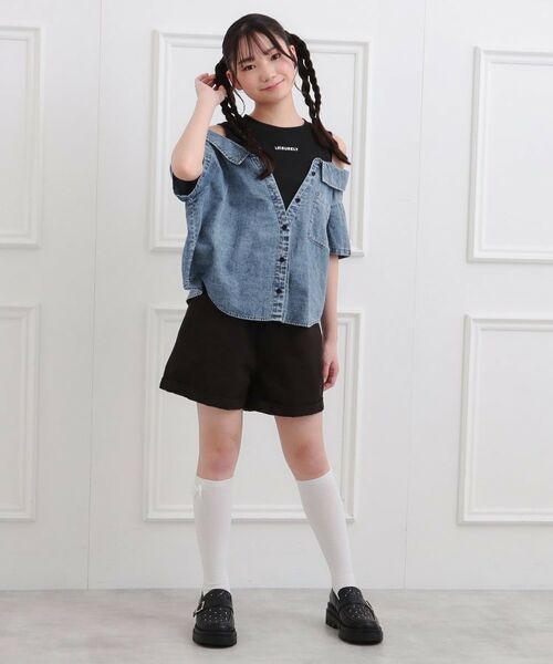 PINK-latte / ピンク ラテ カットソー | 肩あきデニムドッキングシャツ | 詳細14