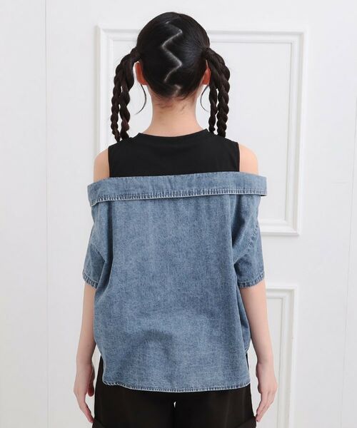 PINK-latte / ピンク ラテ カットソー | 肩あきデニムドッキングシャツ | 詳細3
