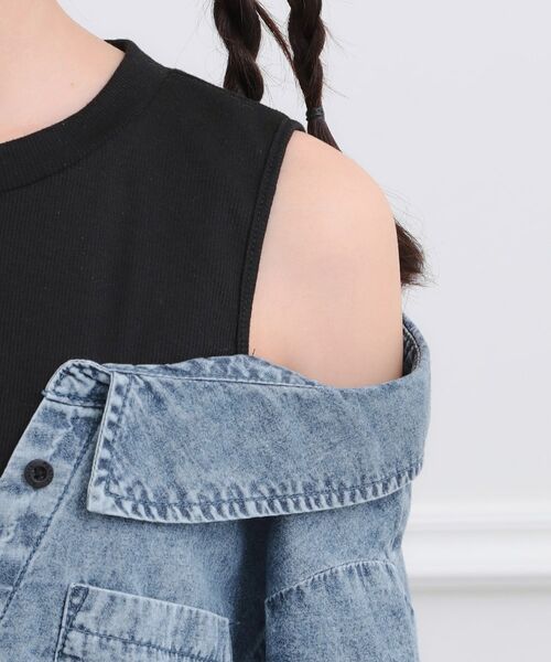 PINK-latte / ピンク ラテ カットソー | 肩あきデニムドッキングシャツ | 詳細5