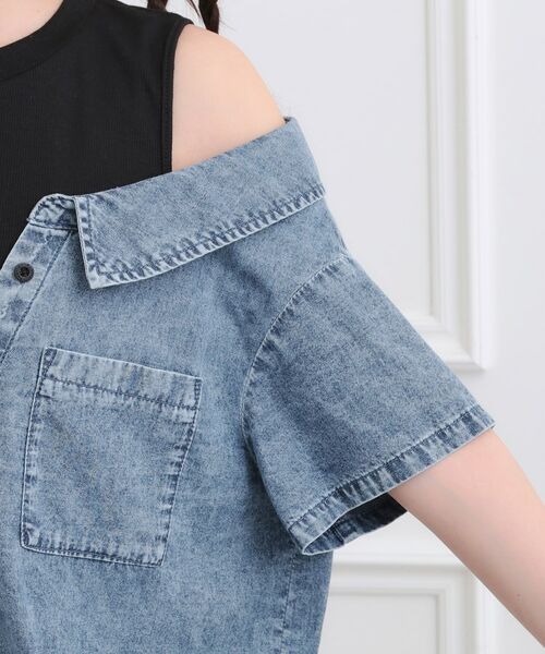 PINK-latte / ピンク ラテ カットソー | 肩あきデニムドッキングシャツ | 詳細6