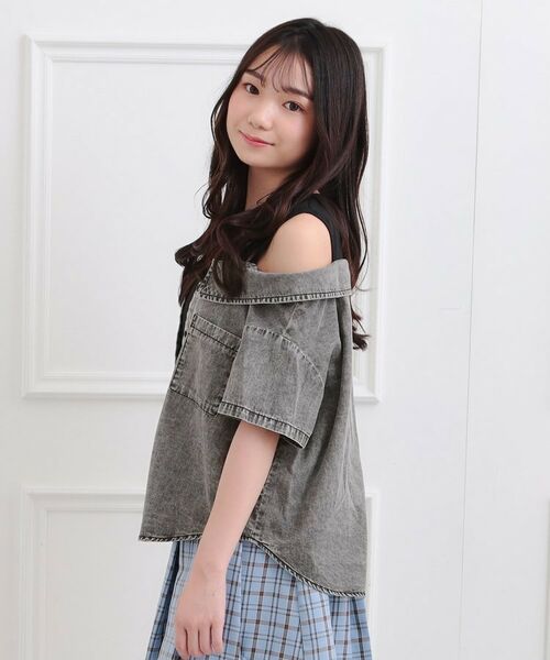 PINK-latte / ピンク ラテ カットソー | 肩あきデニムドッキングシャツ | 詳細8