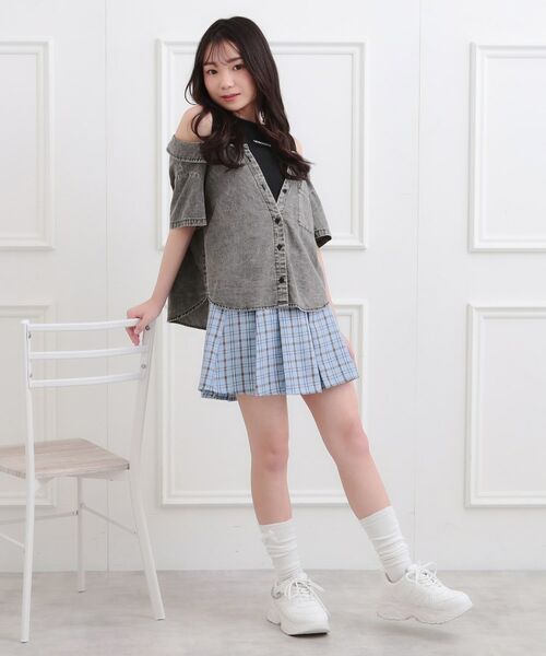 PINK-latte / ピンク ラテ カットソー | 肩あきデニムドッキングシャツ | 詳細9