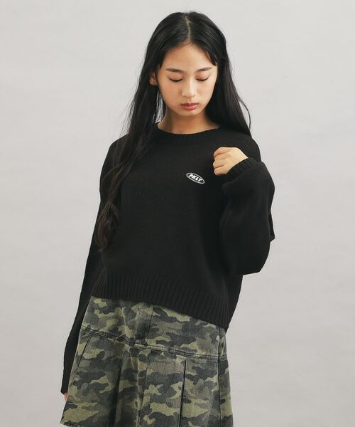 PINK-latte/ピンク ラテ 【プチプラ】短丈ニットプルオーバー ブラック(019) 14(140cm) PINK-latte/ピンク ラテ 【プチプラ】短丈ニットプルオーバー ブラック(019) 14(140cm)