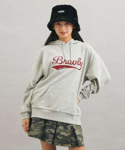 PINK-latte/ピンク ラテ サテンアップリケBIGパーカー ライトグレー(011) 14(140cm) PINK-latte/ピンク ラテ サテンアップリケBIGパーカー ライトグレー(011) 14(140cm)