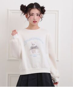 PINK-latte / ピンク ラテ スウェット | ベロアリボンネコフォトトレーナー