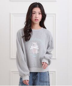 PINK-latte / ピンク ラテ スウェット | ベロアリボンネコフォトトレーナー