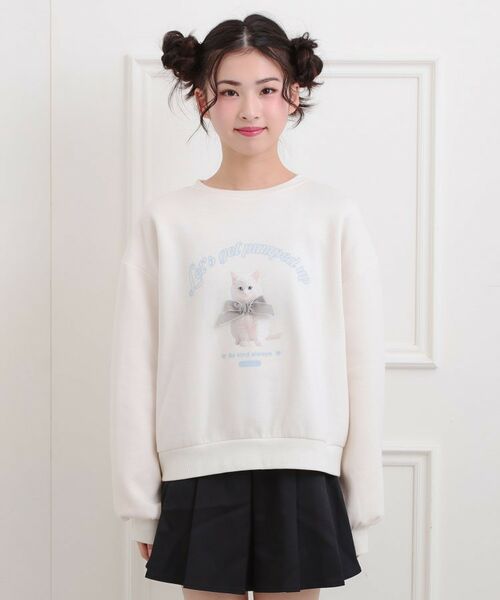 PINK-latte / ピンク ラテ スウェット | ベロアリボンネコフォトトレーナー | 詳細1