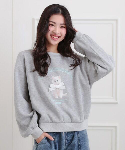 PINK-latte / ピンク ラテ スウェット | ベロアリボンネコフォトトレーナー | 詳細12