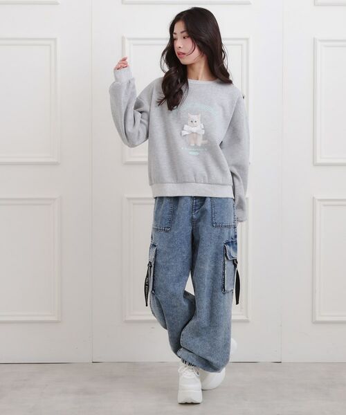 PINK-latte / ピンク ラテ スウェット | ベロアリボンネコフォトトレーナー | 詳細13