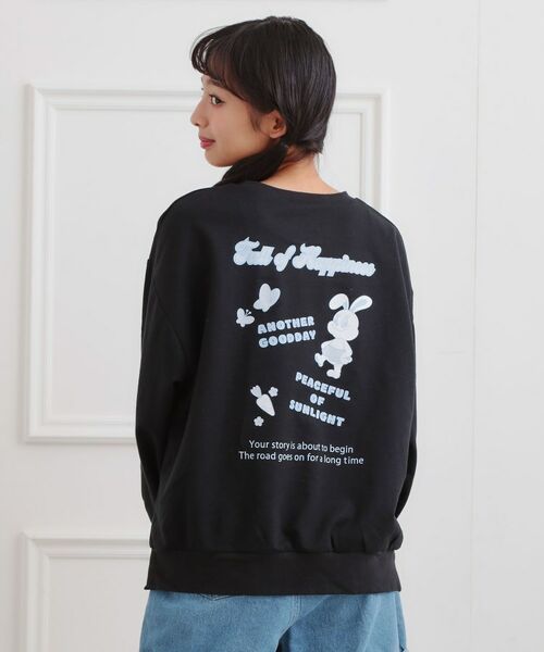 PINK-latte/ピンク ラテ アニマルプリント裏毛プルオーバー ブラック(019) 15(150cm) PINK-latte/ピンク ラテ アニマルプリント裏毛プルオーバー ブラック(019) 15(150cm)