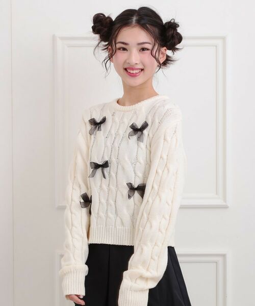 PINK-latte/ピンク ラテ リボン付ニットプルオーバー オフホワイト(003) 13(130cm)