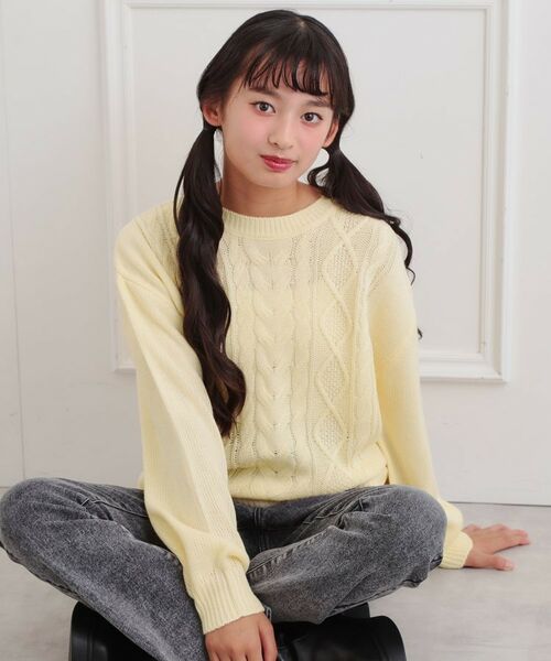 PINK-latte/ピンク ラテ 【プチプラ】ケーブルニット イエロー(031) 16(160cm)
