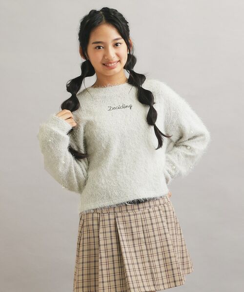 PINK-latte / ピンク ラテ カットソー | シャギー袖パール調プルオーバー(ライトグレー(011))