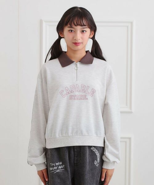 PINK-latte / ピンク ラテ スウェット | ミニ裏カレッジ衿付きハーフZIPプルオーバー | 詳細1