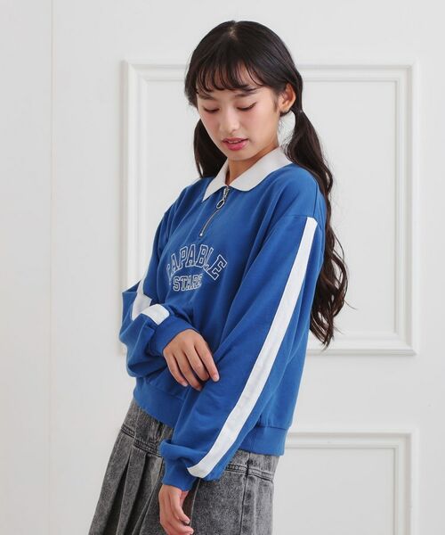 PINK-latte / ピンク ラテ スウェット | ミニ裏カレッジ衿付きハーフZIPプルオーバー | 詳細15