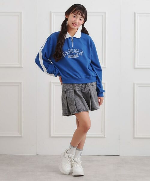 PINK-latte / ピンク ラテ スウェット | ミニ裏カレッジ衿付きハーフZIPプルオーバー | 詳細17