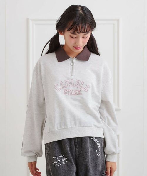 PINK-latte / ピンク ラテ スウェット | ミニ裏カレッジ衿付きハーフZIPプルオーバー | 詳細7