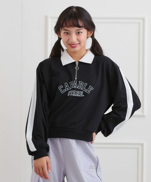 PINK-latte/ピンク ラテ ミニ裏カレッジ衿付きハーフZIPプルオーバー ブラック(019) 15(150cm) PINK-latte/ピンク ラテ ミニ裏カレッジ衿付きハーフZIPプルオーバー ブラック(019) 15(150cm)